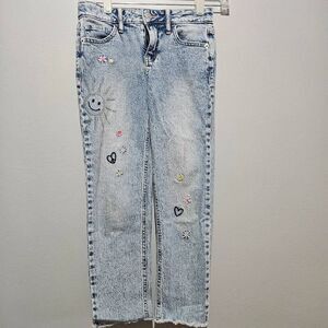 Cat & Jack Jeans Girls 8 Light Wash Straight Ankle Stretch Raw Hem School